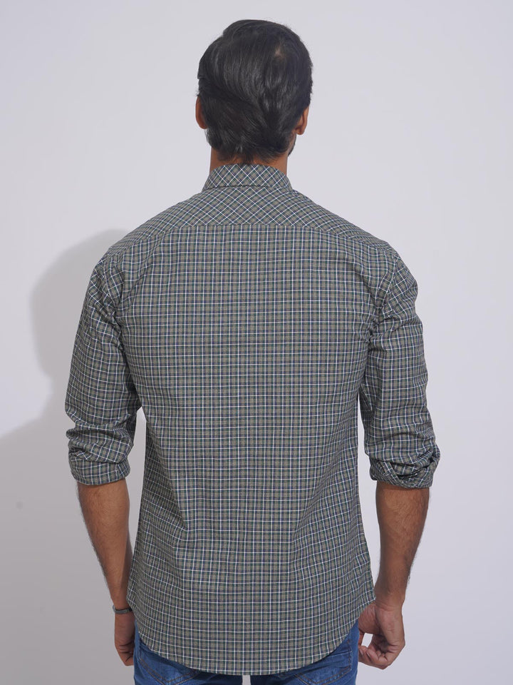 Grey & Blue Self Check Button Down Casual Shirt (CSC-108)