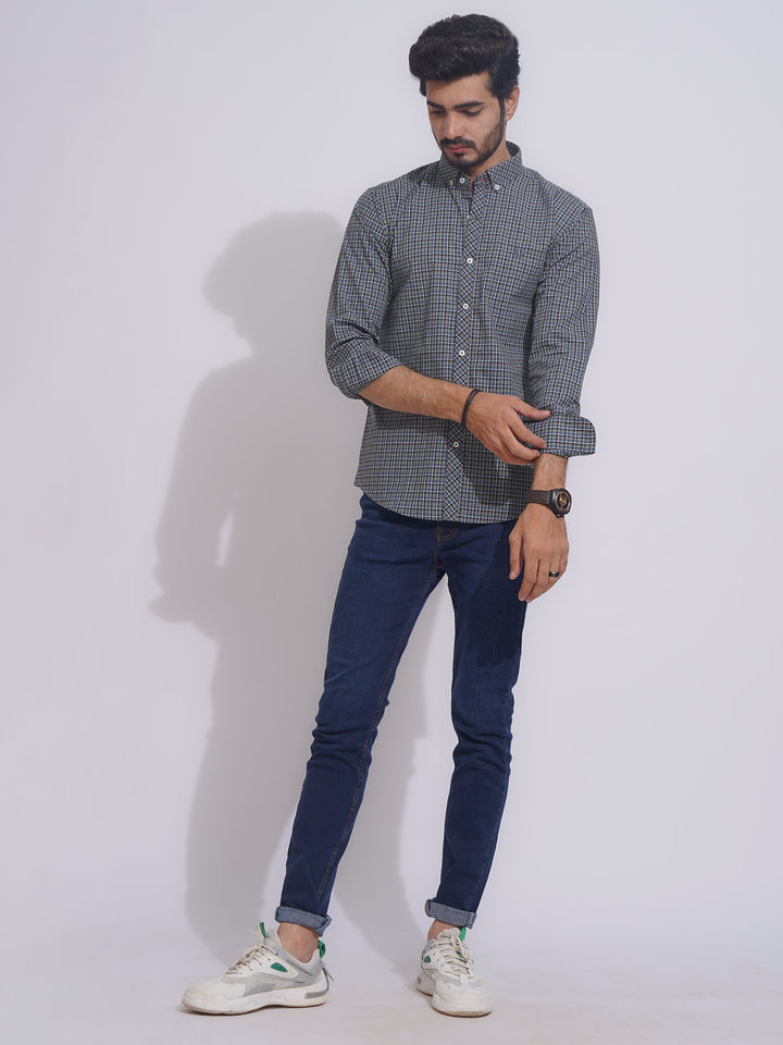 Grey & Blue Check Button Down Casual Shirt (CSC-109)