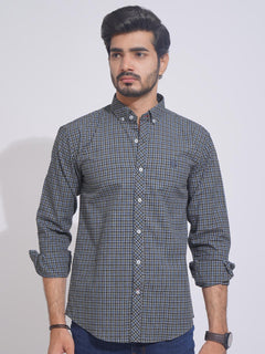 Grey & Blue Check Button Down Casual Shirt (CSC-109)