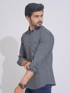 Grey & Blue Check Button Down Casual Shirt (CSC-109)