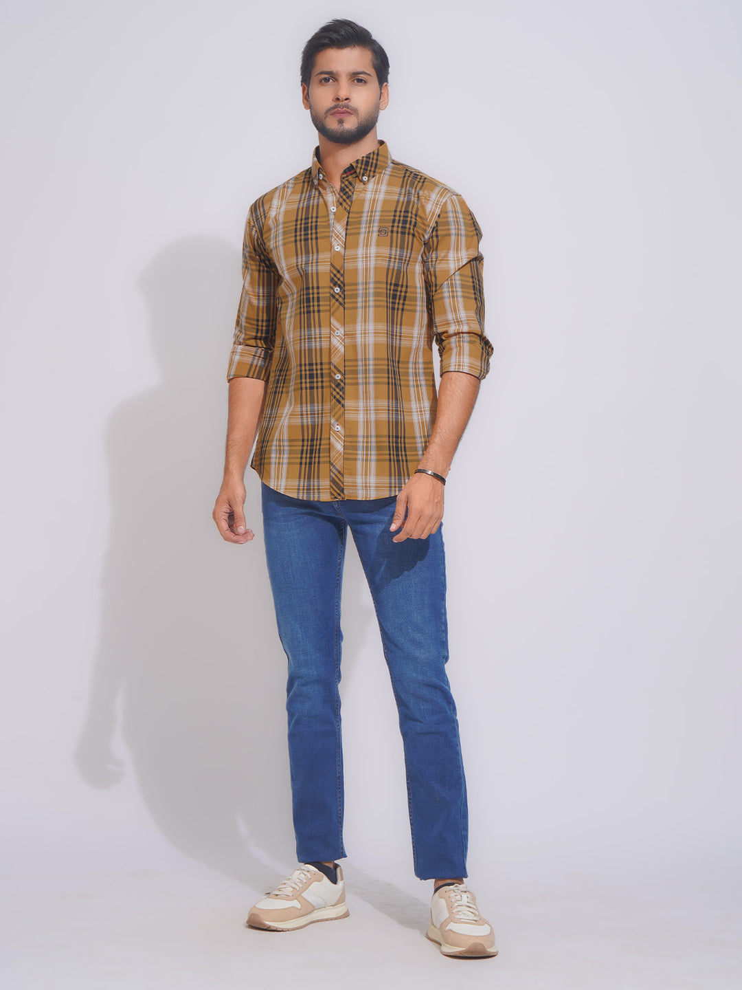 Mustard Check Button Down Casual Shirt (CSC-110)