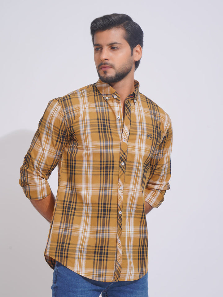 Mustard Check Button Down Casual Shirt (CSC-110)