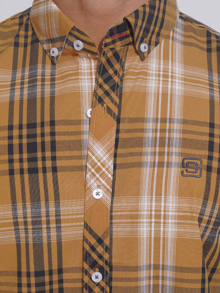 Mustard Check Button Down Casual Shirt (CSC-110)