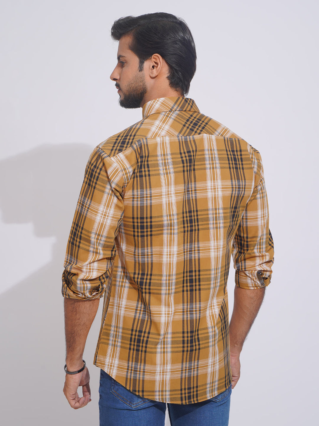 Mustard Check Button Down Casual Shirt (CSC-110)