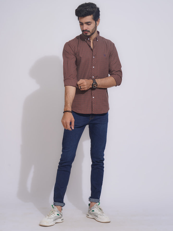 Berry Self Check Button Down Casual Shirt (CSC-112)