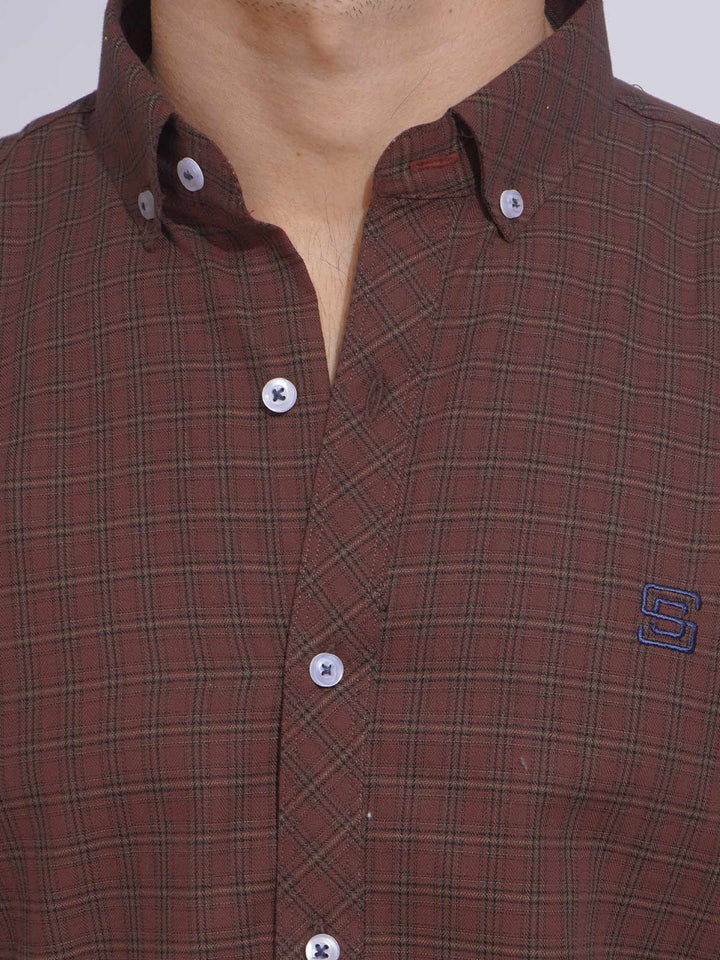 Berry Self Check Button Down Casual Shirt (CSC-112)