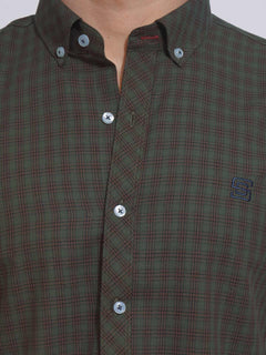 Olive Self Check Button Down Casual Shirt (CSC-113)