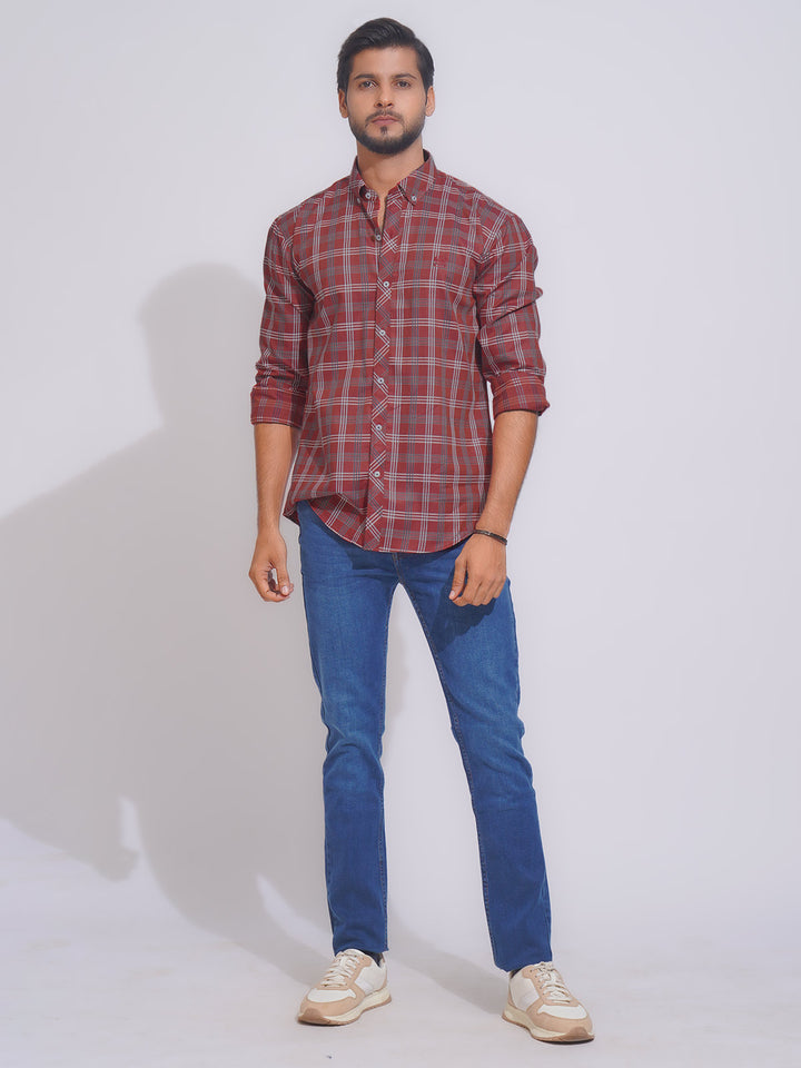 Red Self Check Button Down Casual Shirt (CSC-114)