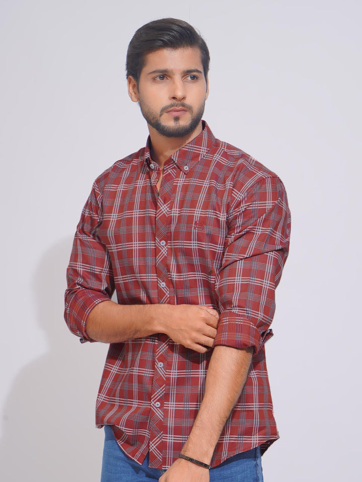 Red Self Check Button Down Casual Shirt (CSC-114)