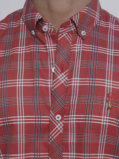Red Self Check Button Down Casual Shirt (CSC-114)