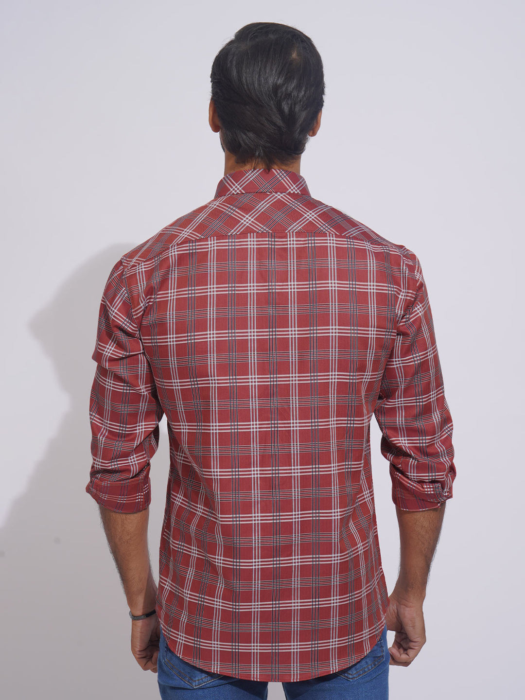 Red Self Check Button Down Casual Shirt (CSC-114)