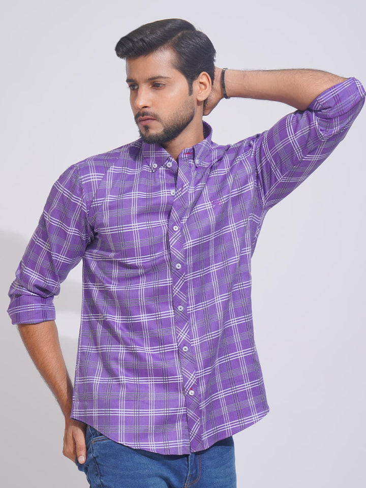 Lilac Self Check Button Down Casual Shirt (CSC-115)