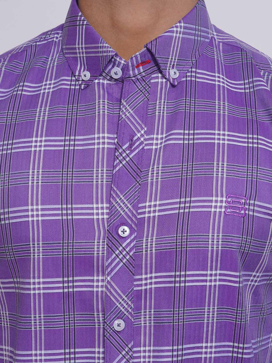 Lilac Self Check Button Down Casual Shirt (CSC-115)