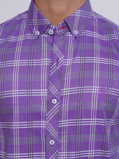 Lilac Self Check Button Down Casual Shirt (CSC-115)