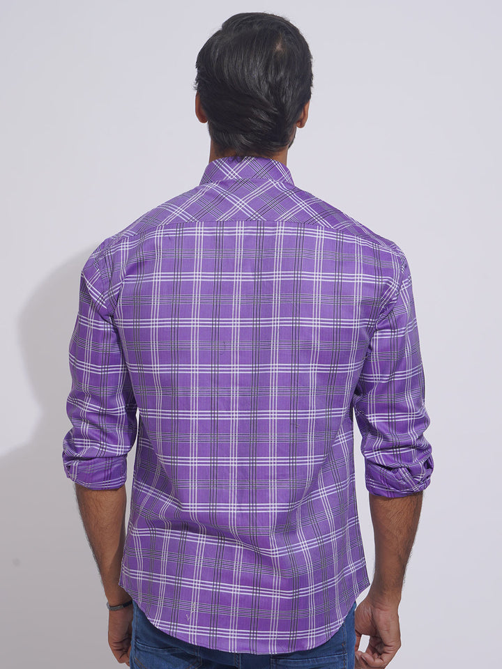 Lilac Self Check Button Down Casual Shirt (CSC-115)