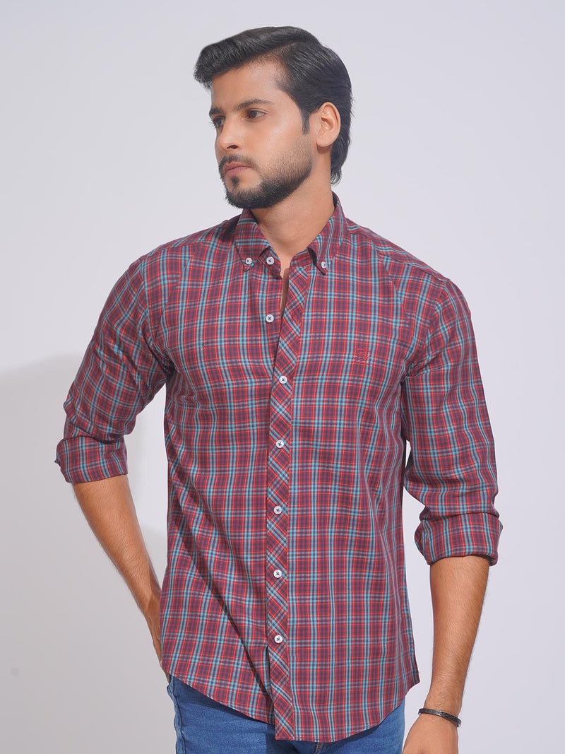 Red & Multi Check Button Down Casual Shirt (CSC-116)