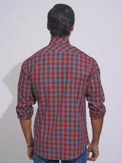 Red & Multi Check Button Down Casual Shirt (CSC-116)