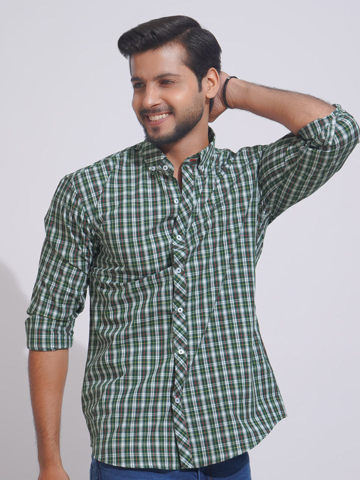 Green & White Check Button Down Casual Shirt (CSC-117)