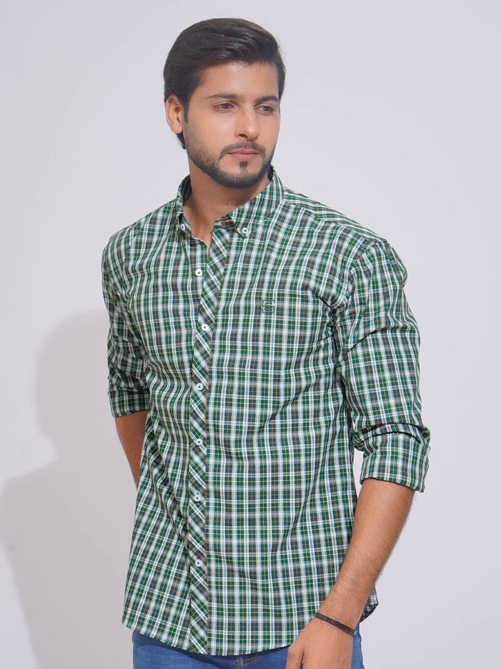 Green & White Check Button Down Casual Shirt (CSC-117)