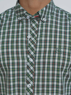 Green & White Check Button Down Casual Shirt (CSC-117)