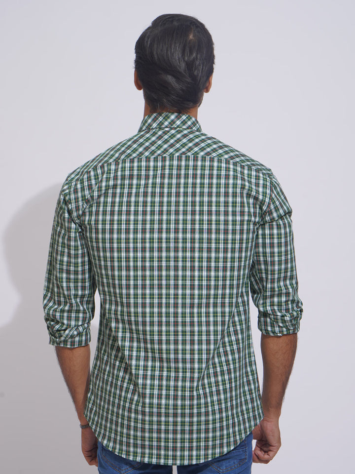 Green & White Check Button Down Casual Shirt (CSC-117)