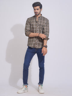 Brown Self Check Button Down Casual Shirt (CSC-119)