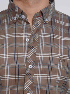 Brown Self Check Button Down Casual Shirt (CSC-119)