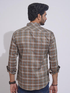 Brown Self Check Button Down Casual Shirt (CSC-119)