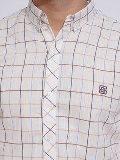 White Color Check Button Down Casual Shirt (CSC-123)