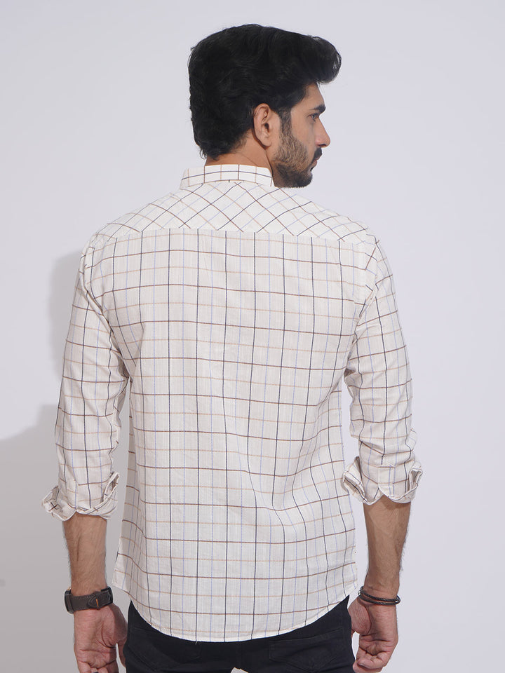 White Color Check Button Down Casual Shirt (CSC-123)