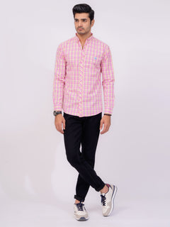 Pink Color Check Button Down Casual Shirt (CSC-126)