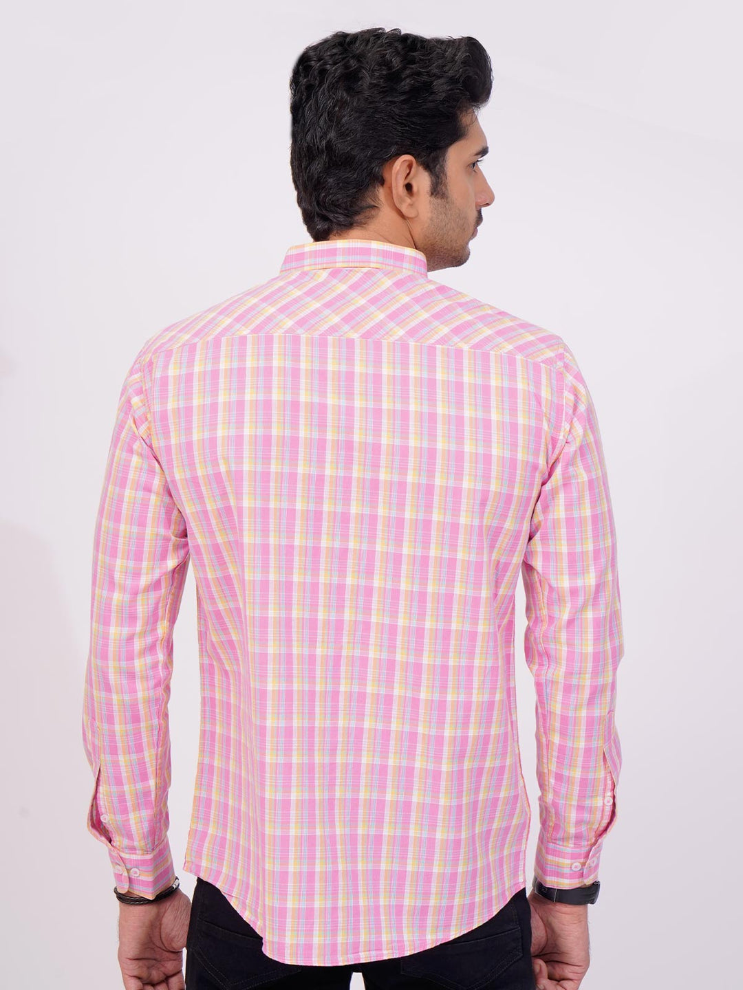 Pink Color Check Button Down Casual Shirt (CSC-126)