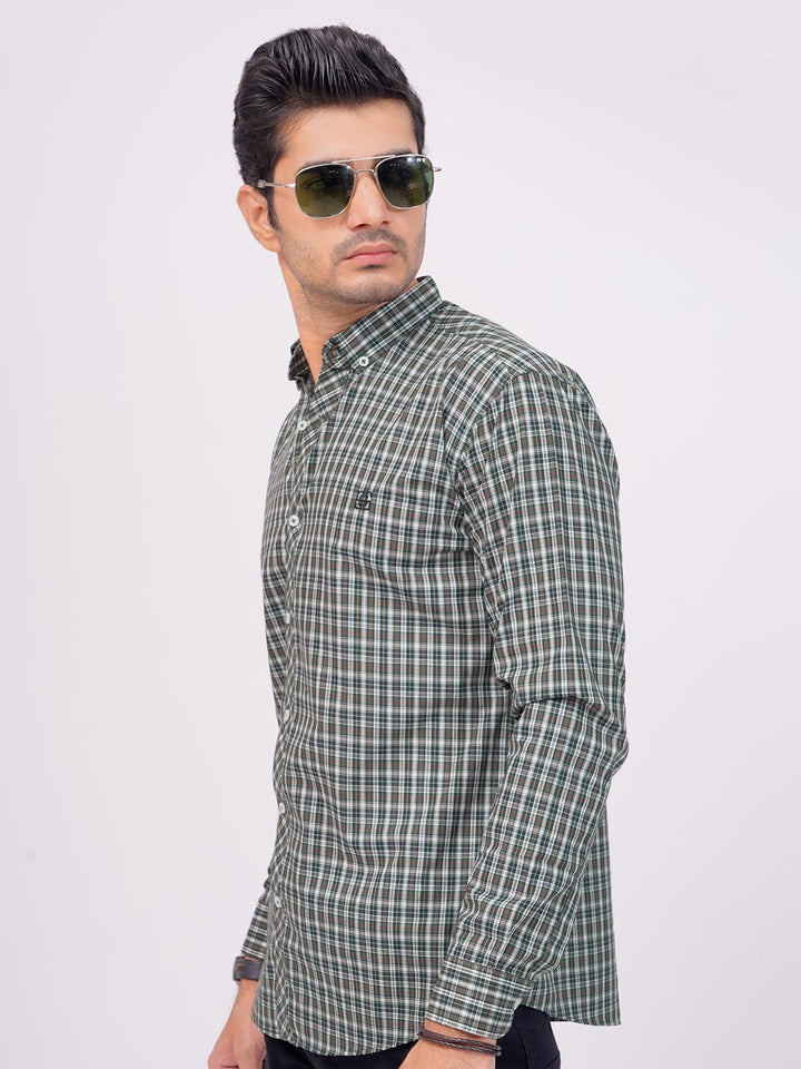 Green & Black Color Check Button Down Casual Shirt (CSC-128)