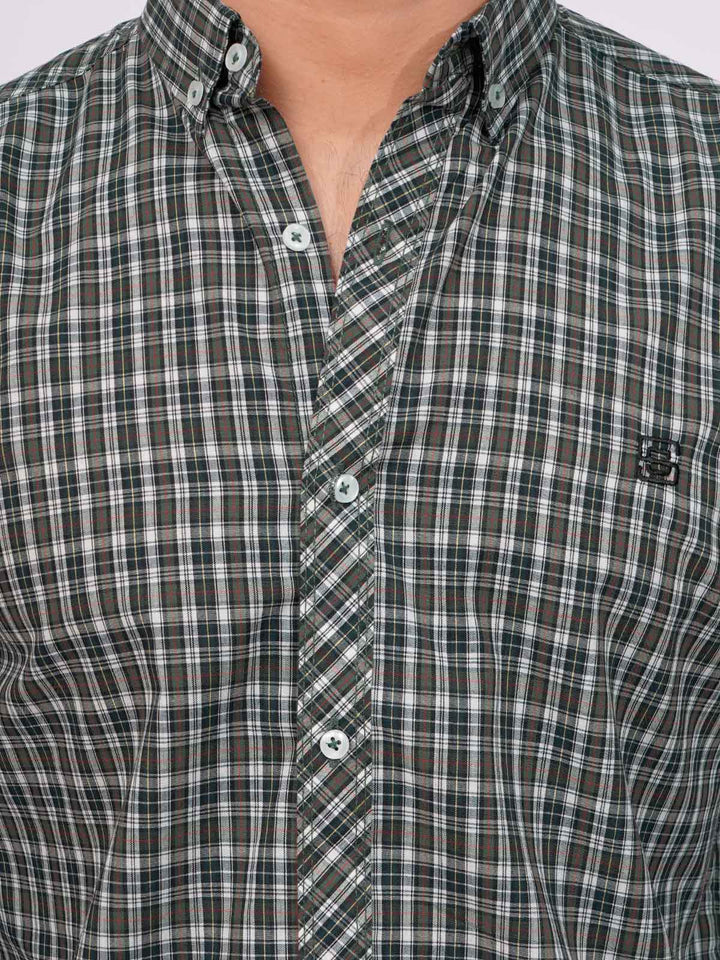 Green & Black Color Check Button Down Casual Shirt (CSC-128)