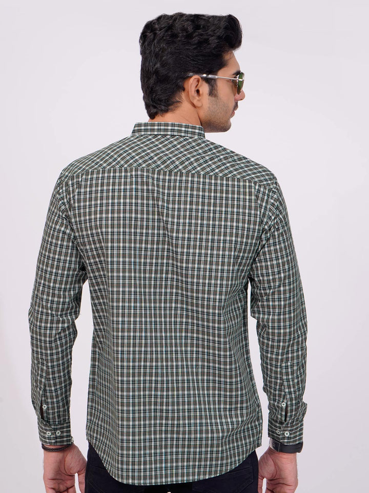 Green & Black Color Check Button Down Casual Shirt (CSC-128)