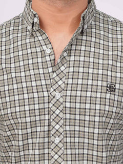 Fawn & Black Color Check Button Down Casual Shirt (CSC-129)