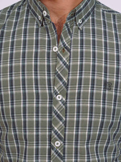Green Color Check Button Down Casual Shirt (CSC-133)