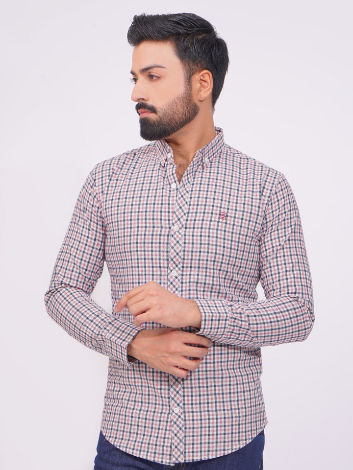 Orange Color Check Button Down Casual Shirt (CSC-134)