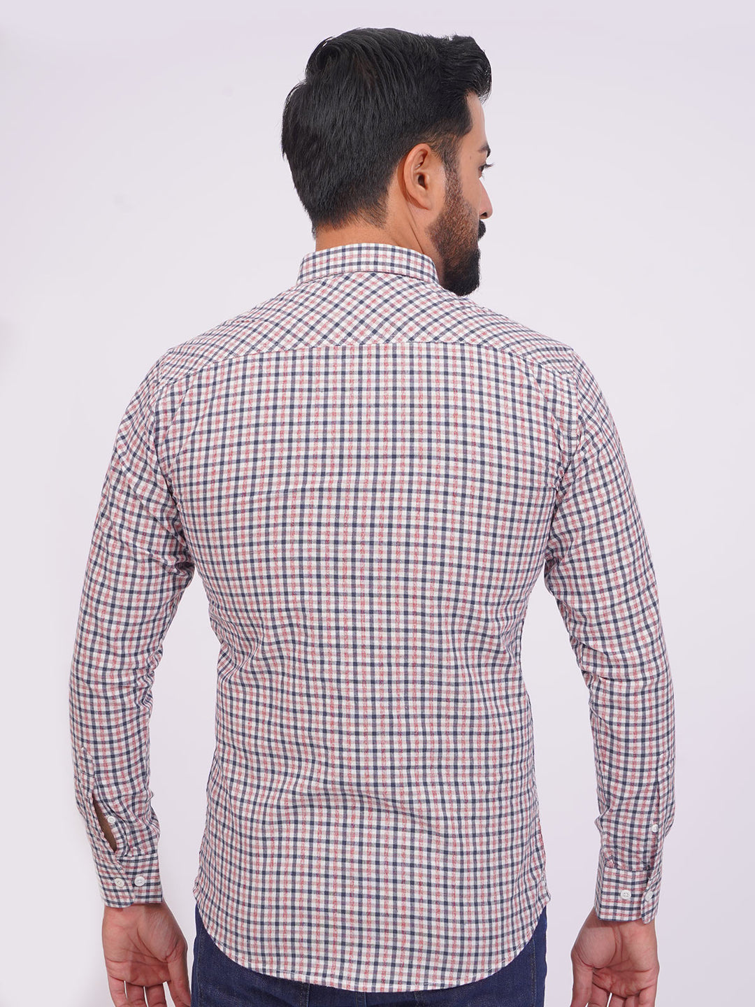 Orange Color Check Button Down Casual Shirt (CSC-134)