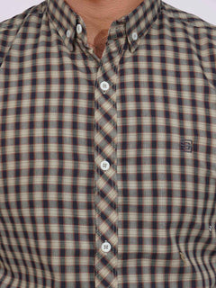 Brown Color Check Button Down Casual Shirt (CSC-135)