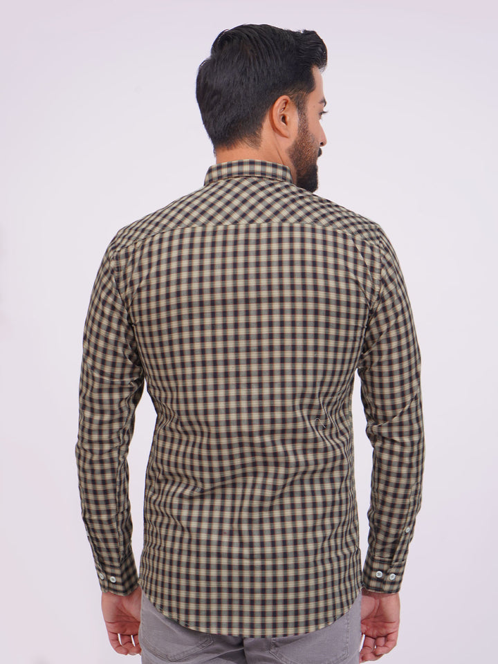 Brown Color Check Button Down Casual Shirt (CSC-135)