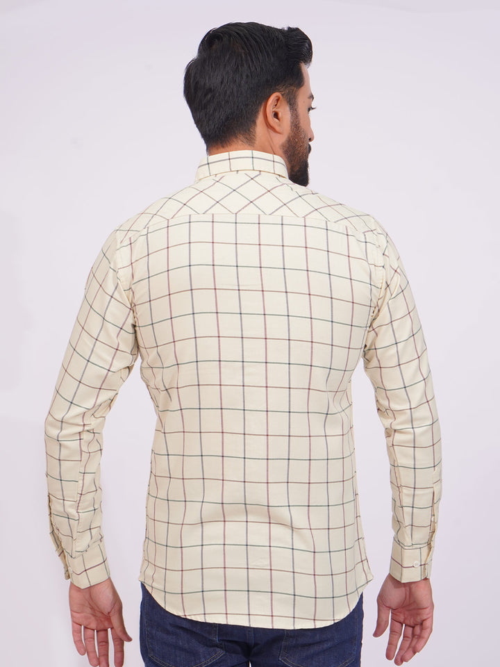 Fawn Color Check Button Down Casual Shirt (CSC-136)