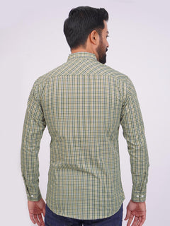 Green Color Check Button Down Casual Shirt (CSC-137)