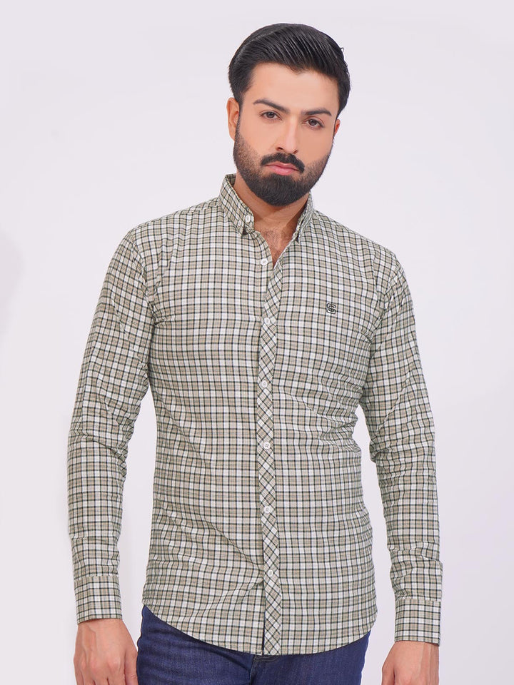 Black Color Check Button Down Casual Shirt (CSC-139)