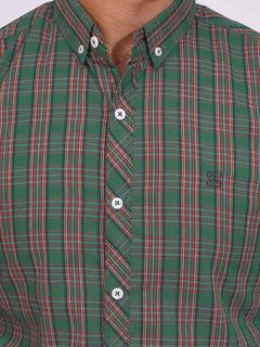 Green Color Check Button Down Casual Shirt (CSC-140)
