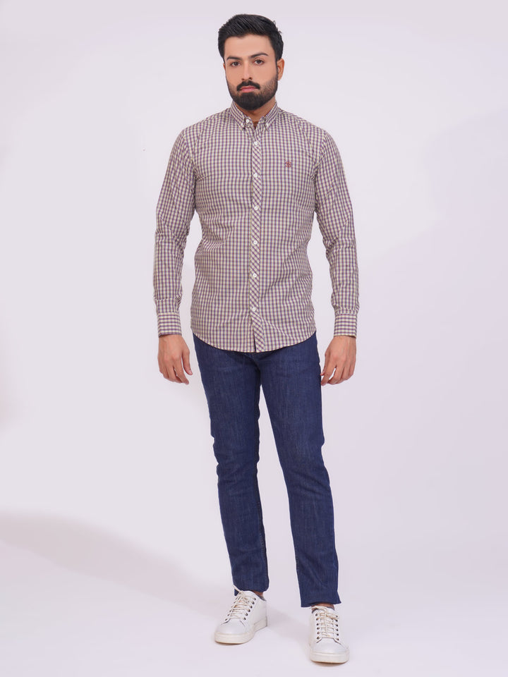 Multi Color Check Button Down Casual Shirt (CSC-141)