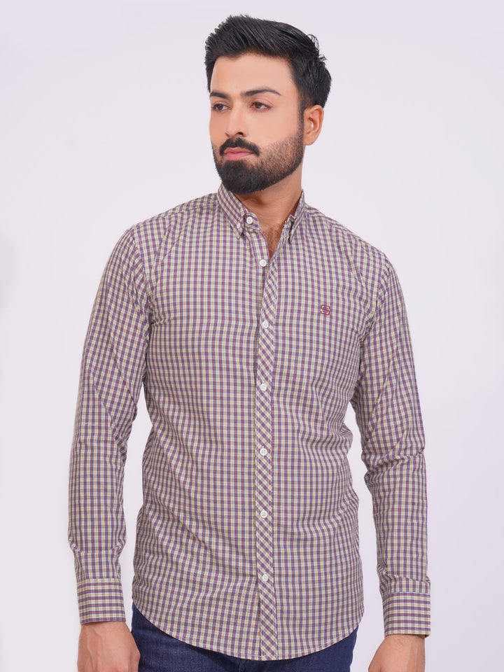 Multi Color Check Button Down Casual Shirt (CSC-141)