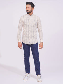 Light Fawn Color Check Button Down Casual Shirt (CSC-142)