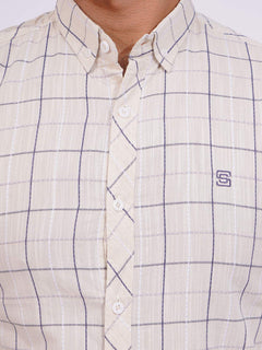 Light Fawn Color Check Button Down Casual Shirt (CSC-142)