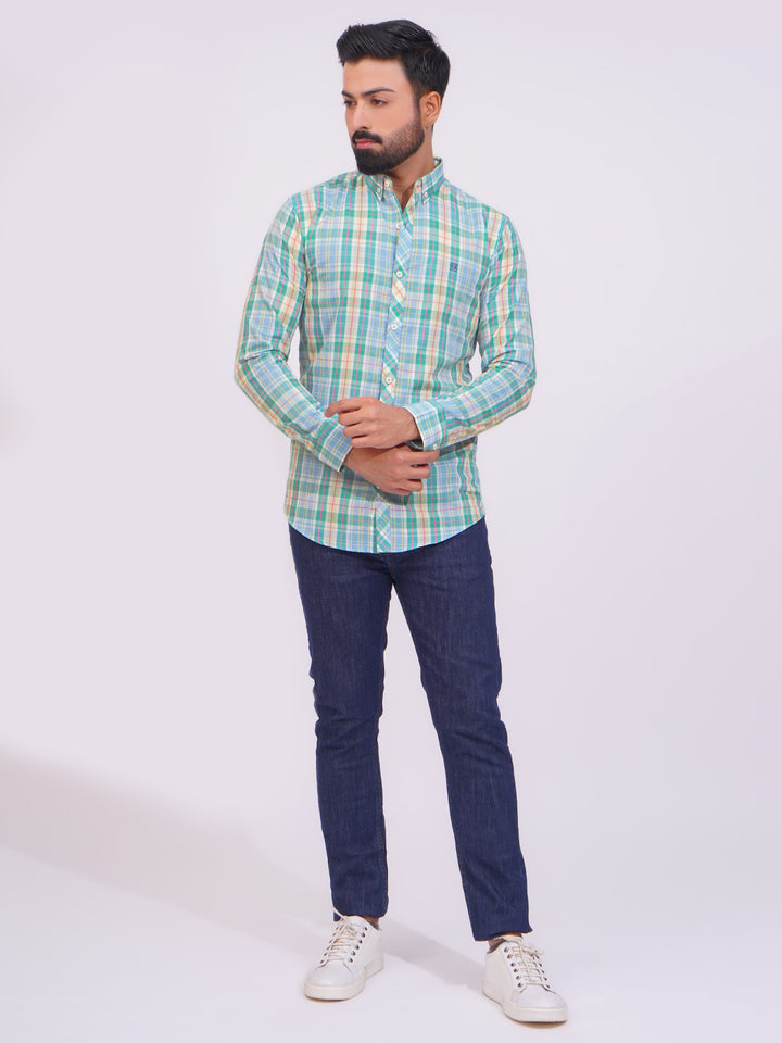 Multi Color Check Button Down Casual Shirt (CSC-143)